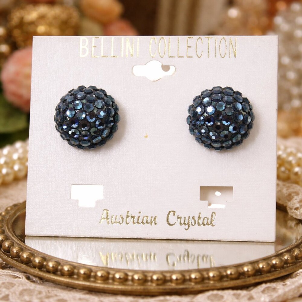 Vintage Bellini Blue Austrian Crystals Cluster Earrings Original Card - Hey Viv